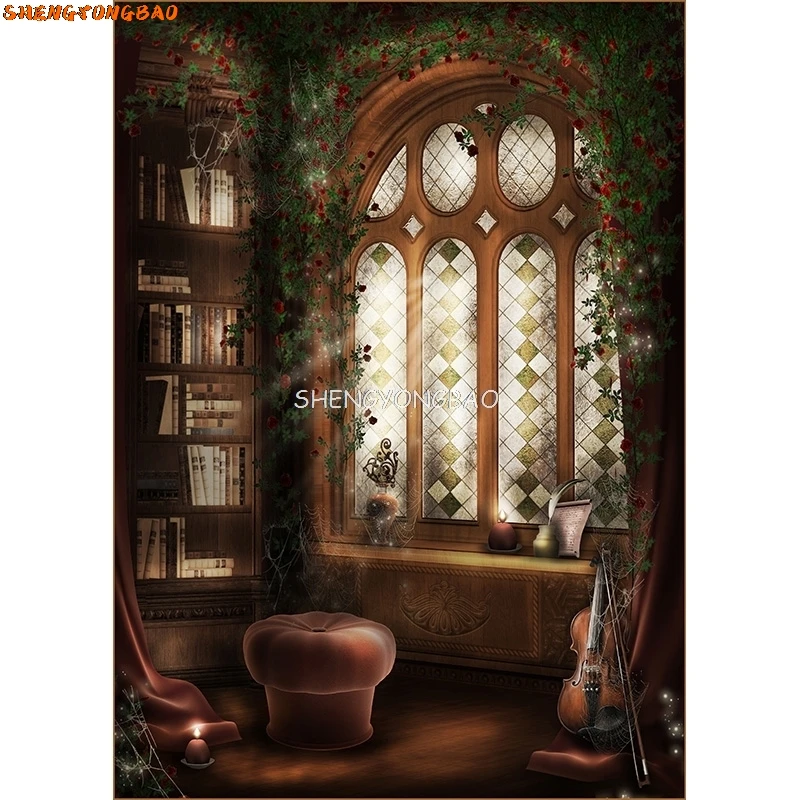 SHENGYONGBAO-Goth Fairy Tale Backdrops, Palácio Velho, Estante Arch Window, Fotografia do bebê, Halloween Photo Backgrounds, WSH-01