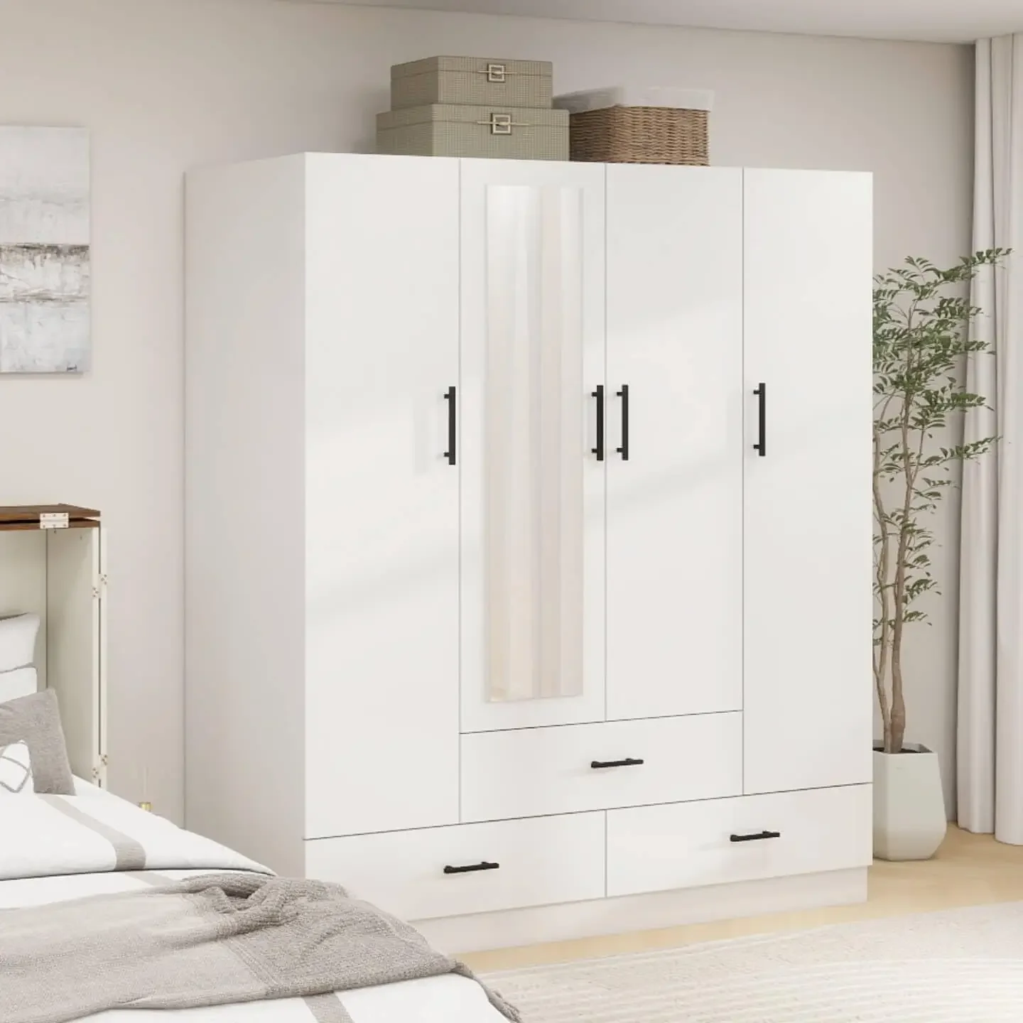 71'' Bedroom Armoire Wardrobe Closet Cabinet Wooden Closet Cabinet for Large Capacity, Tall Wardrobe, Wardrobe with Doors White