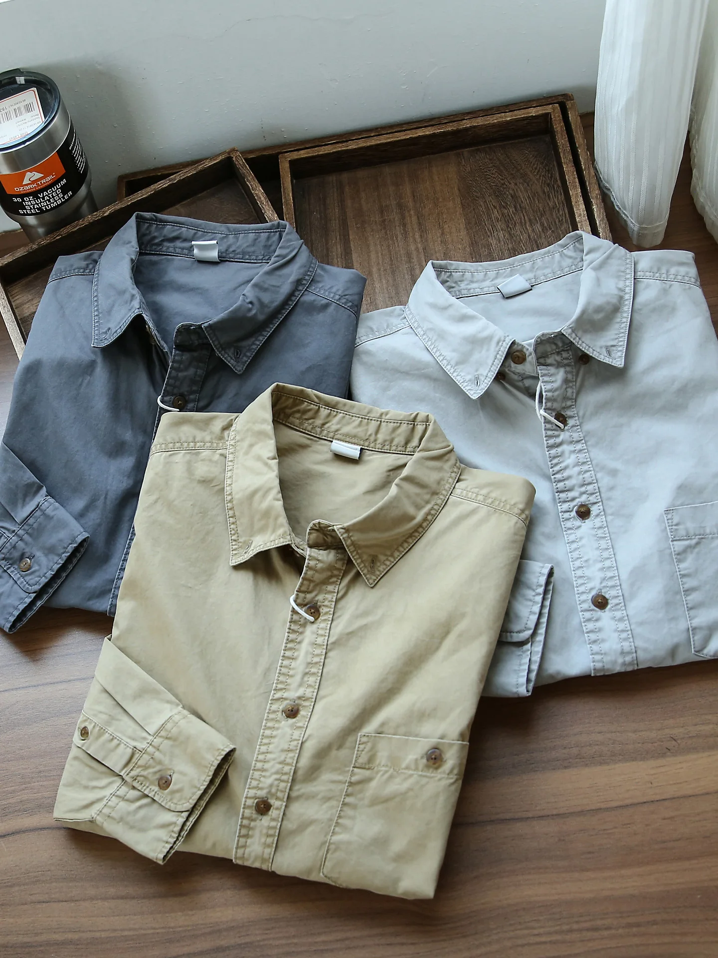 

Retro American Khaki Waed Pure Cotton Men's Loose Casual Workwear Long Sve irt Coat Autumn Sle Button up Casual irt