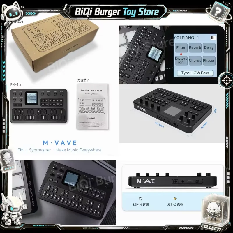 M-Vave Fm-1 Effect Pedal Portable Fm1 Bluetooth Synthesizer 12h Battery 6-Operator Speaker Midi 32-Algorithm 128 Preset Built-In