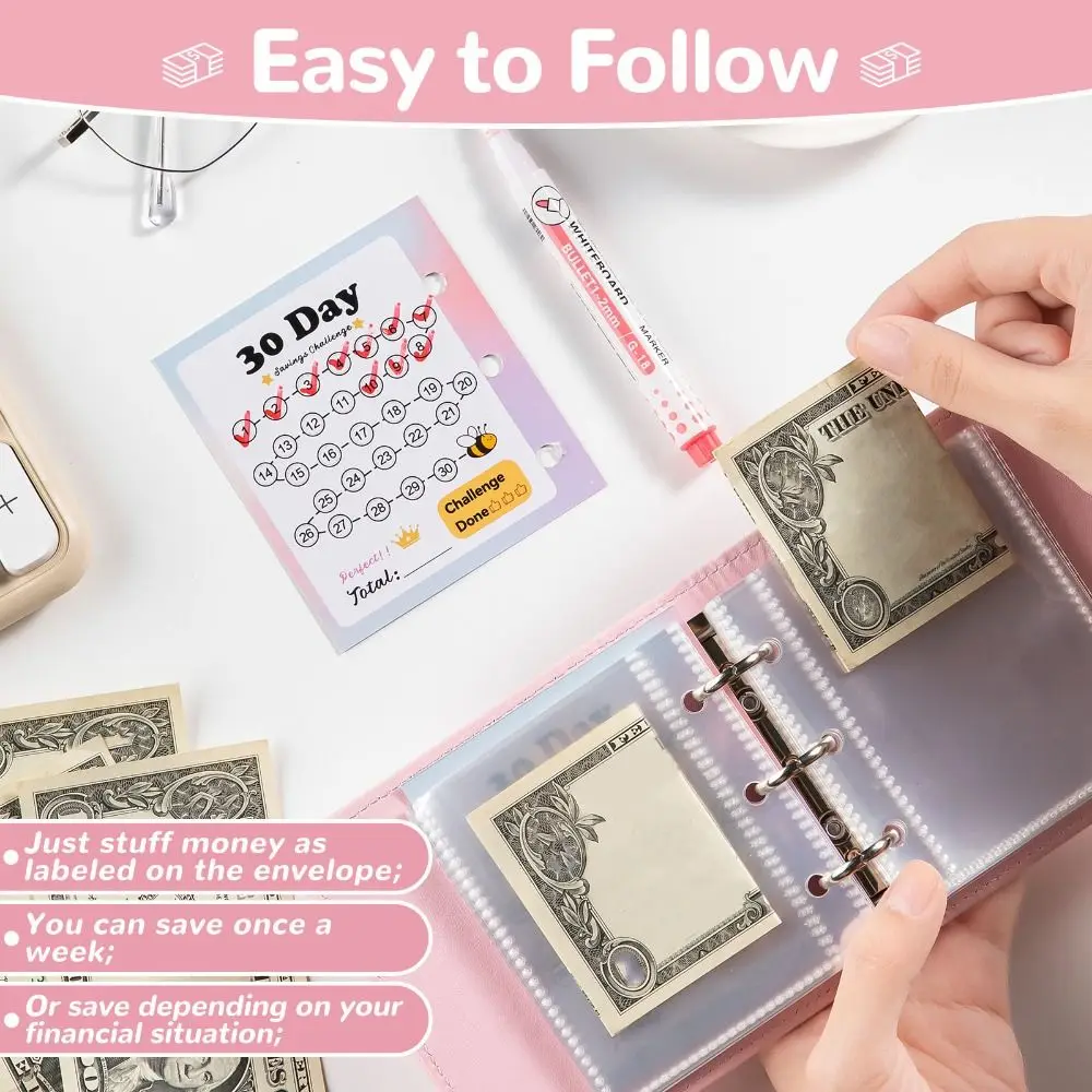 

PU Leather Cash Saving Challenges Waterproof Handbook Envelope Challenge Binder 30Days Financial Planner Money Budget Binder