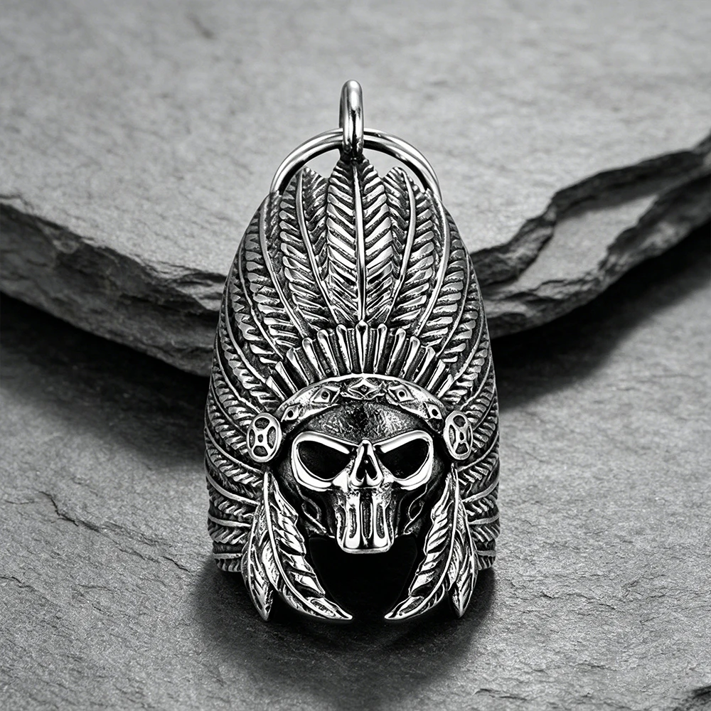 New Indian Chief Guardian Bell Pendant Necklace Unisex Vintage Motorcycle Lucky Talisman Stainless Steel Jewelry Dropshipping