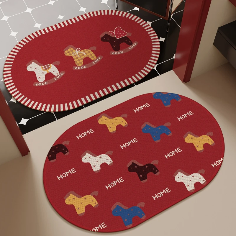 

Cute Foal Linen-Look Anti-slip Floor Mat Bathroom Shower Absorbent Quick-drying Floor Mat Living Room Entryway Foot Mats 발매트