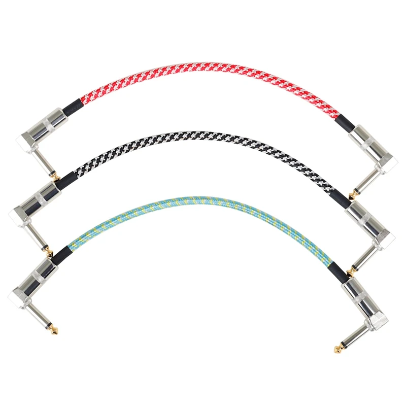 3Pack Guitar Patch Pedal Cable 6.5 Right Angle Braided Cable for Instrument Jumper Cables