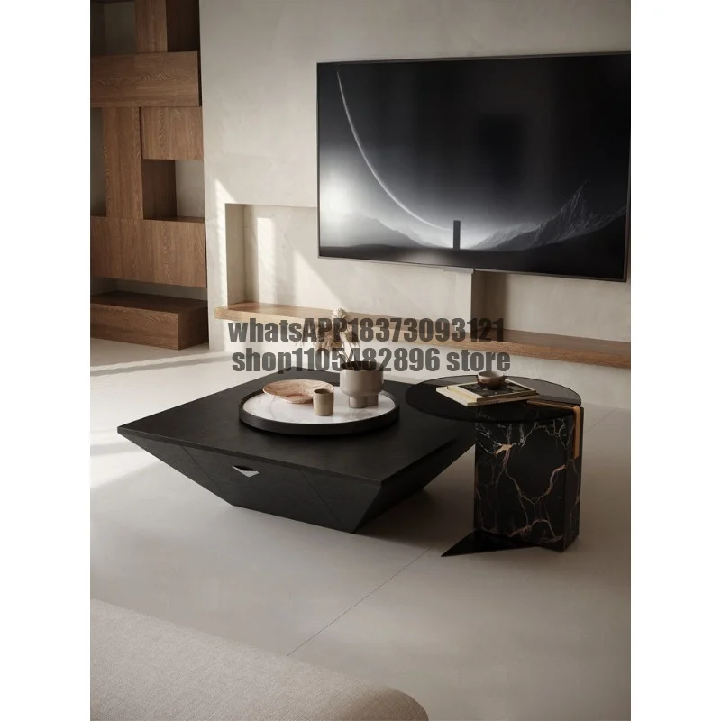Italian minimalist square coffee table living room home light luxury high-end smoked wood coffee table