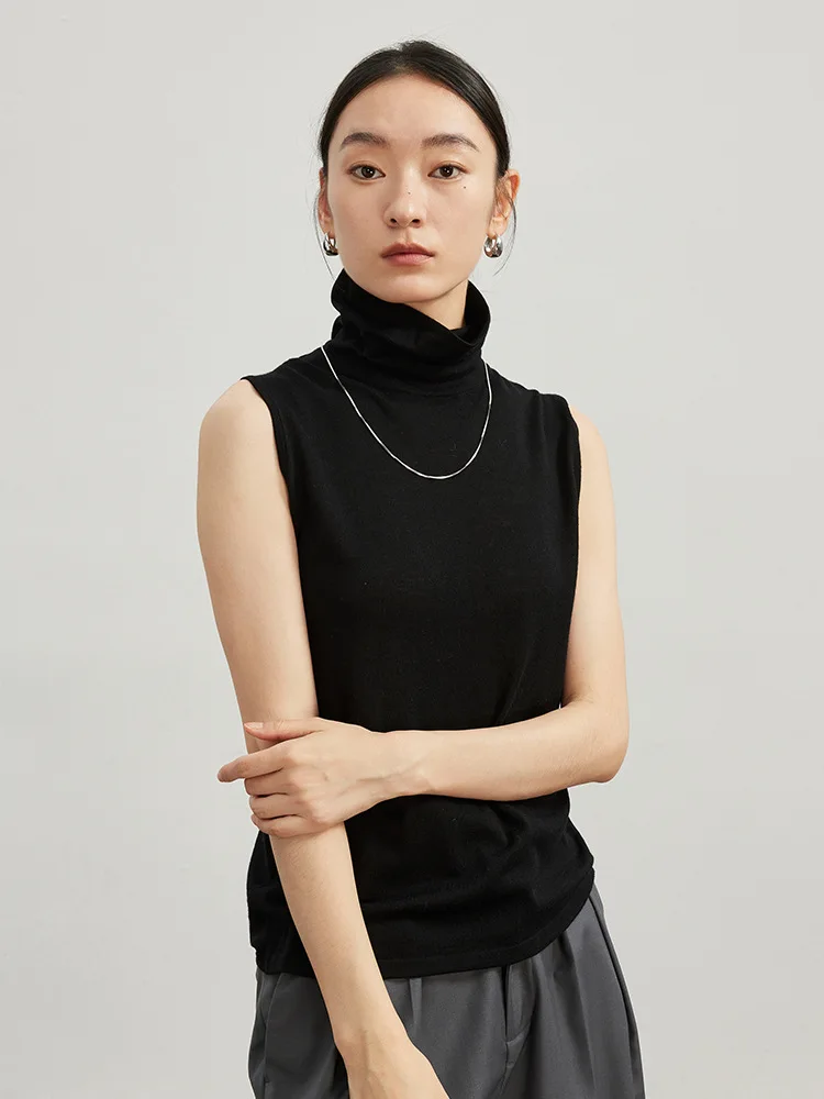 SuyaDream-Chaleco de cuello alto de lana merina para mujer, jerseys cómodos de hilo fino, suéteres elegantes de color negro carbón, 100%, otoño e