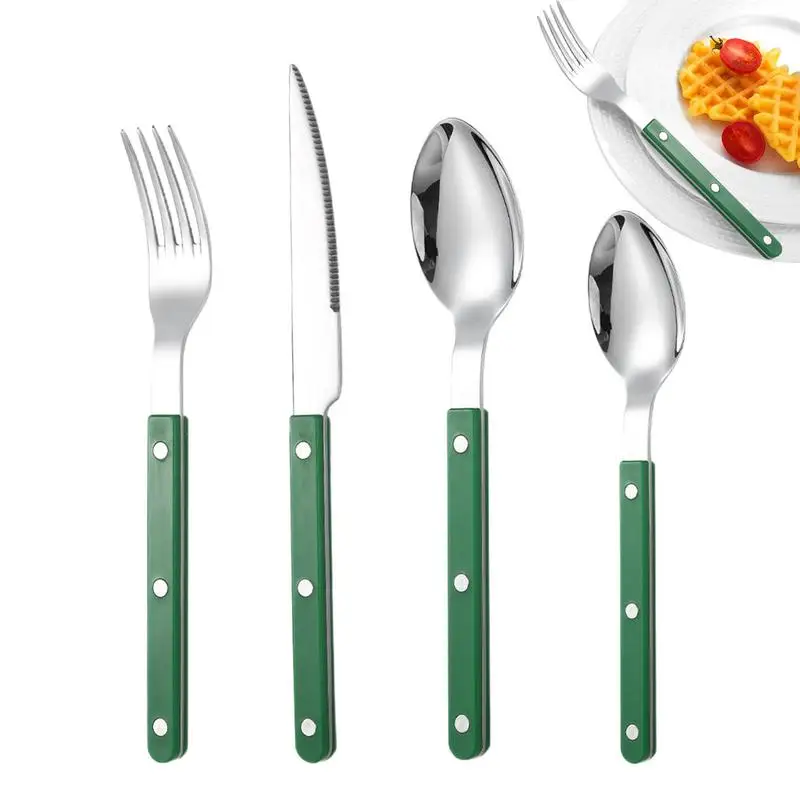 New Fashion French type Cutlery Set ABS Rivet Flatware For Stainless Steel Tableware Dinnerware Dishwasher Safe