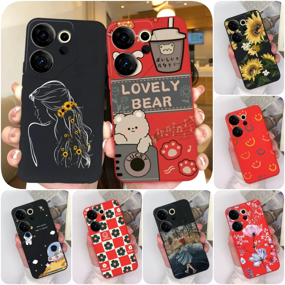 For Tecno Camon 20 Premier 5G Case Coques Luxury Soft Silicone Shockproof Cover Astronaut Flower For Tecno Camon 20Premier Funda