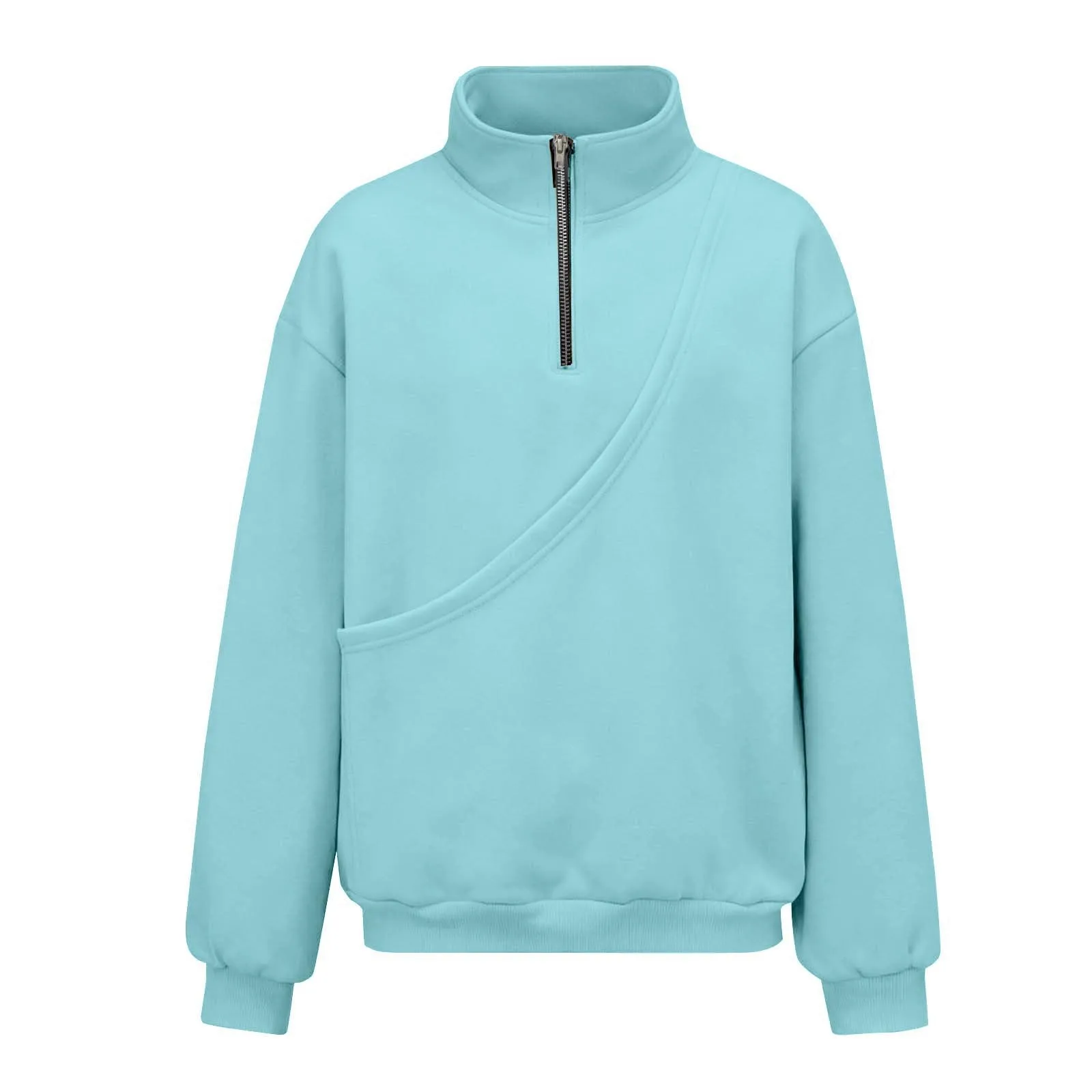 الخريف الشتاء المرأة عادية الياقة المدورة زمم البلوز مع حقيبة الحيوانات الأليفة الصلبة ColorCat & الكلب جيب حامل بلوزات رياضية #3