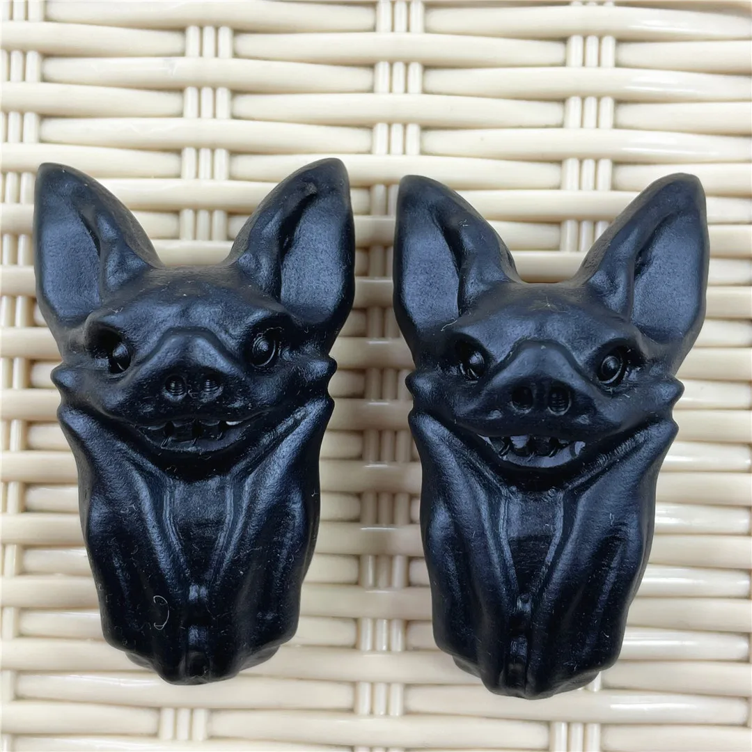 6.5CM Natural Black Obsidian Crystals Carved Upside Down Bat Animal Figurine Witch Crafts Stone Product Cute Room Decor Idea