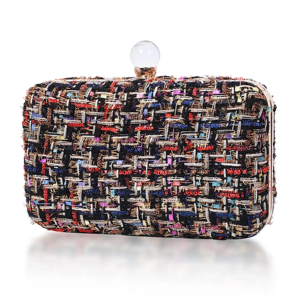 2023 Trendy Clutch Bags Plaid Woolen for Women Luxury Design Evening Party Handbag Purse Europe Vintage Chain Shoulder Bags