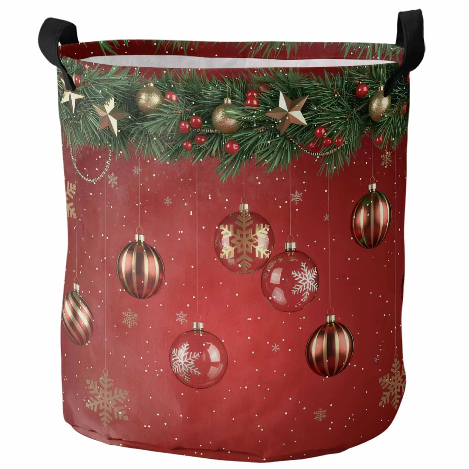 

Modern Christmas Ball Pine Branch Foldable Dirty Laundry Basket Kid's Toy Organizer Waterproof Storage Baskets