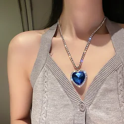 Titanic Heart of The Ocean Blue Heart Pendant Necklace Women Jewelry Set