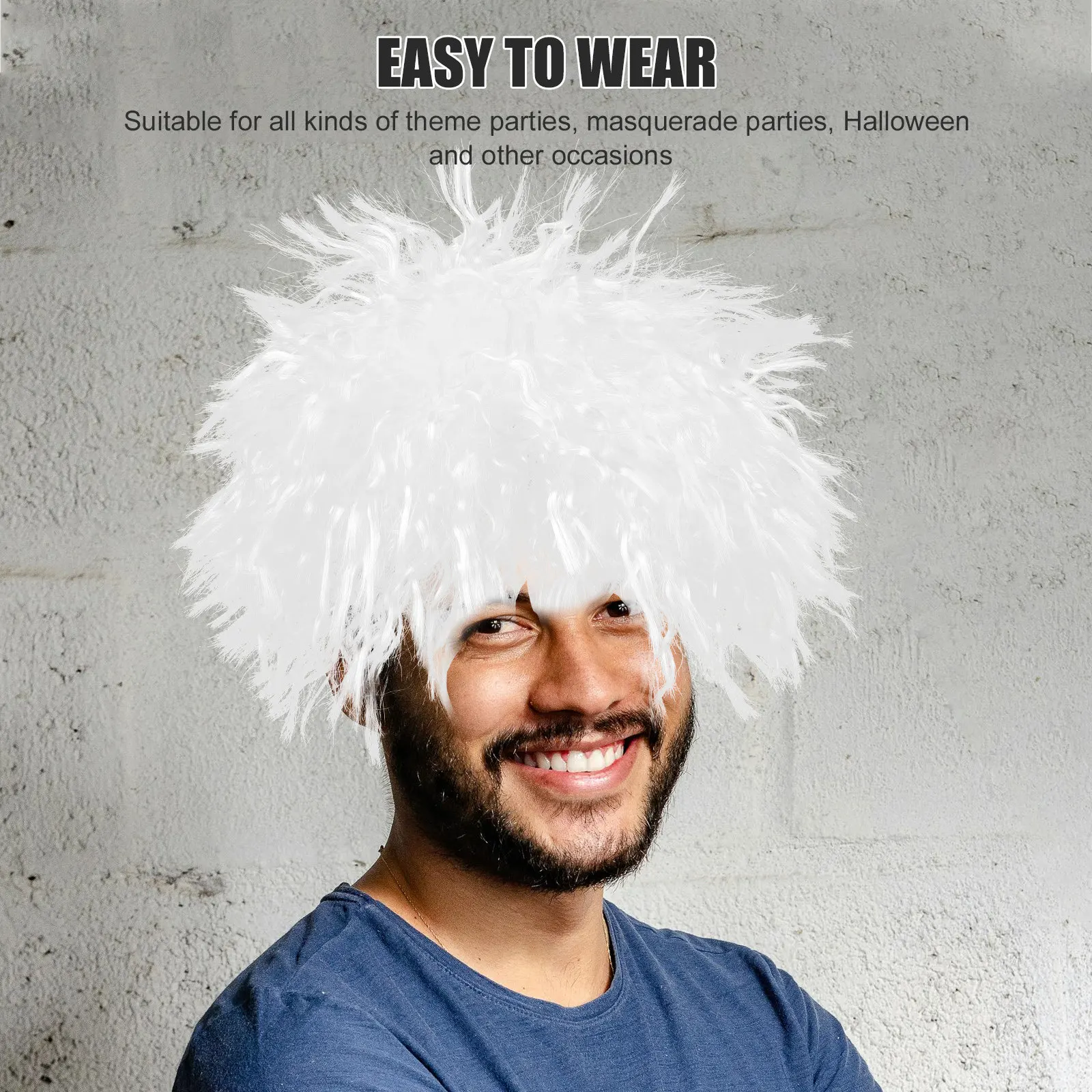 

White Professor Old Costume Mullet Hair Scientist Mustache Party Accessories Halloween Cosplay Theme Events Realistic