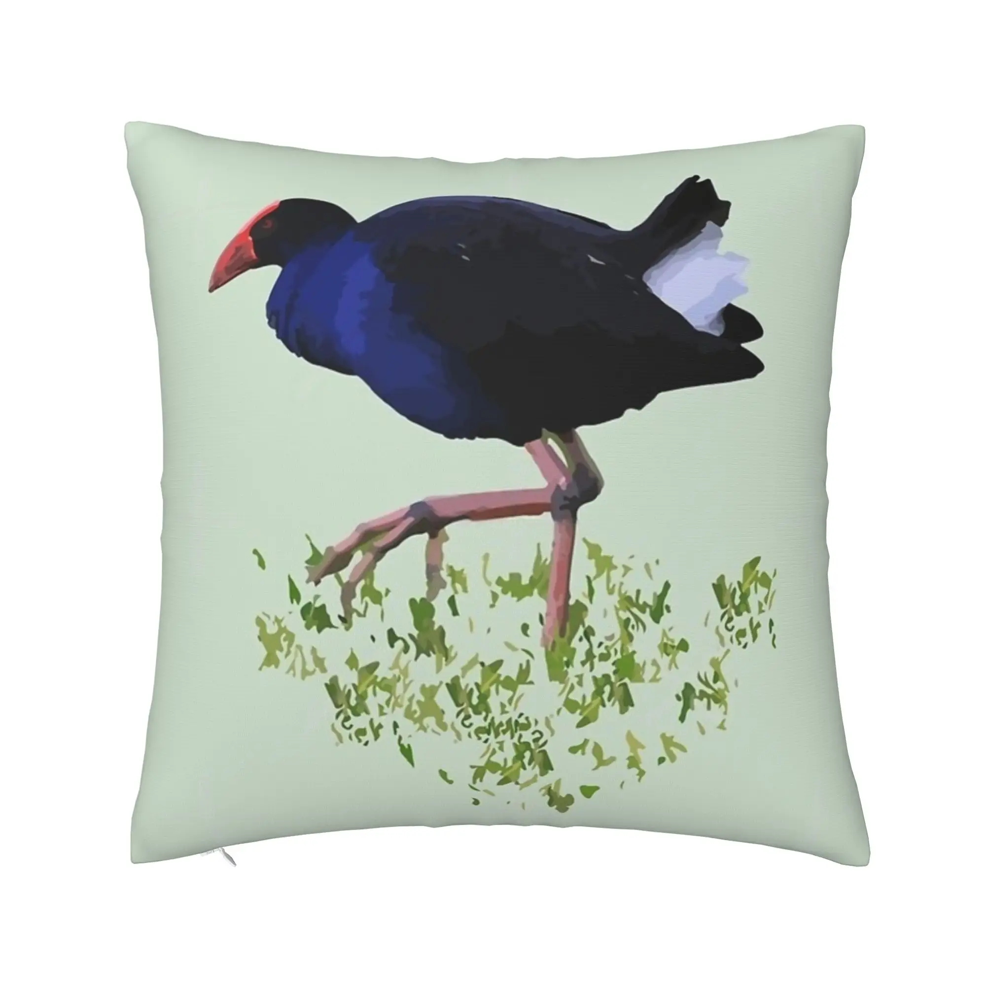 Pukeko Bird Pillow Cover Double Sided Short Plush 18x18 Inch Zipper Washable NZ Wildlife Decor Gift