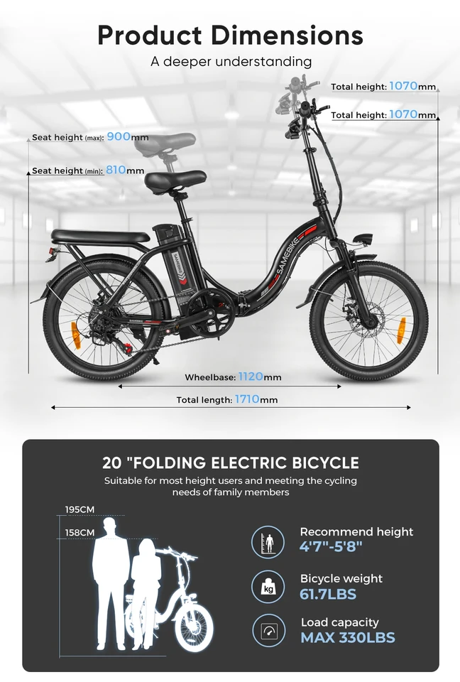 Lightweight Foldable style Electric Bicycle 350W36V12AH Battery Mountain e-bike 20 Inch Fat Tire City Trip Adult Electric bike image 10