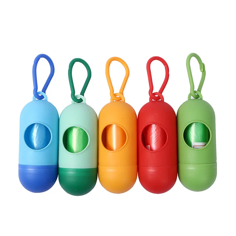 Portable Pet Waste Bag Dispenser Pill Shape Bullet-Shaped Garbage Box Cats Dogs Poop Extractive Clean-up Bags Outside Walking