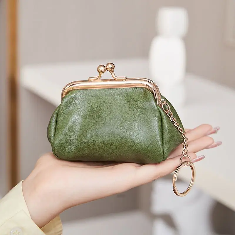 New High-grade Fashion Coin Purse Kiss Lock Women's Leather Texture Small Wallet Portable Key Bag Lipstick Storage Bag