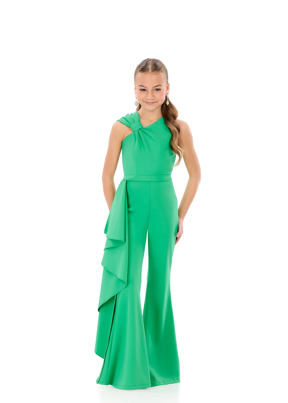 Cswdocy Cascading Side Ruffle Scuba Flared Pant Pageant Jumpsuit Girls Outfit  Pageant Opening Number Talent Stage Fashion