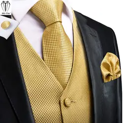 Hi-aught Jacquard Hanky Gilets trempés pour hommes, gilet uni doré, ensemble de boutons de manchette, robe de mariée d'affaires, veste à la taille, 4 pièces