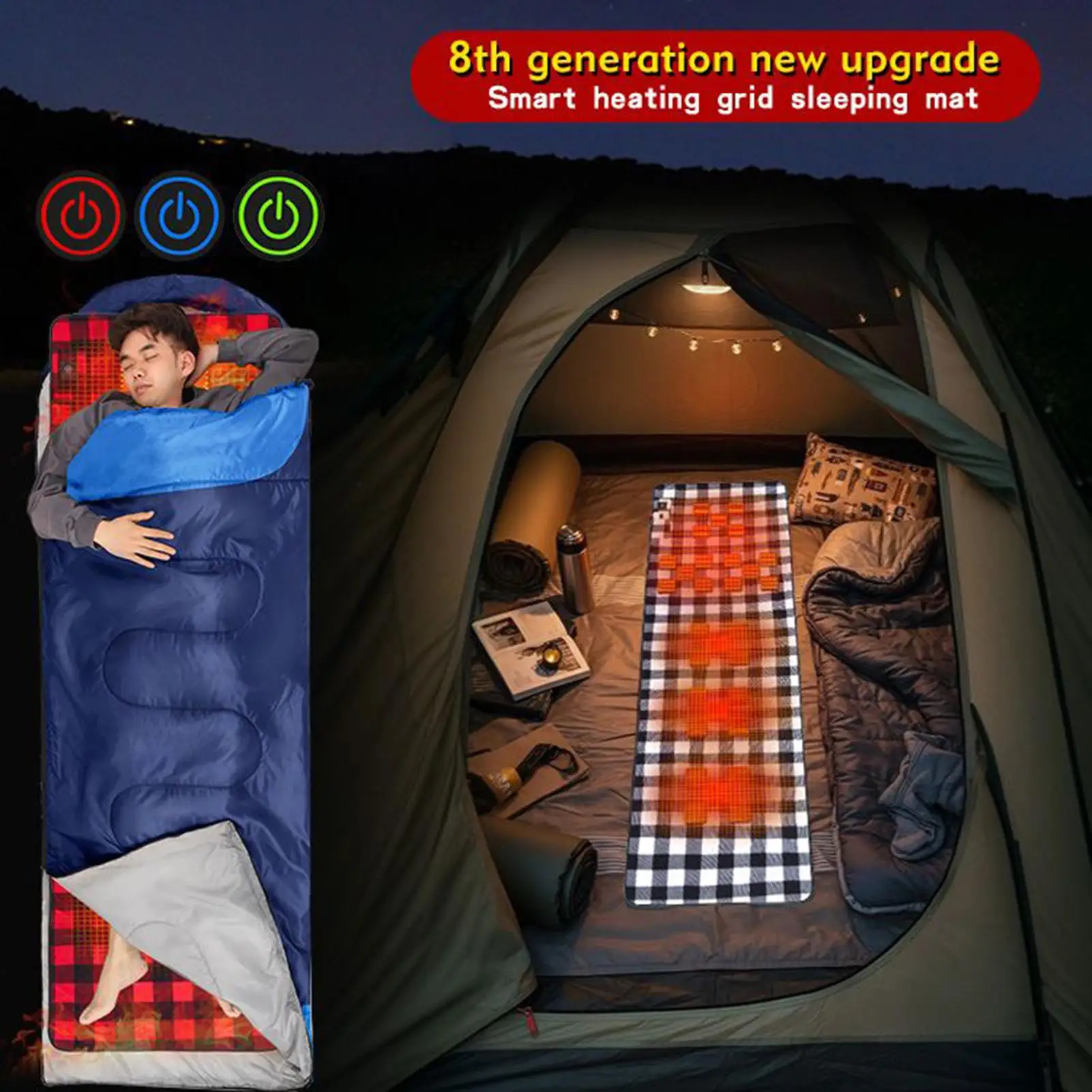 كيس نوم ساخن للتخييم في الهواء الطلق 3 سرعات تعديل الشتاء القطن واجهات USB وسادة النوم التدفئة الكهربائية