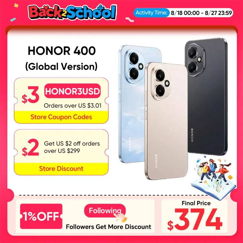 New Global Version HONOR 400 5G Smartphone 6000mAh Battery HONOR 80W SuperCharge 6.55'' 120Hz AMOLED Screen Snapdragon 7 Gen 3