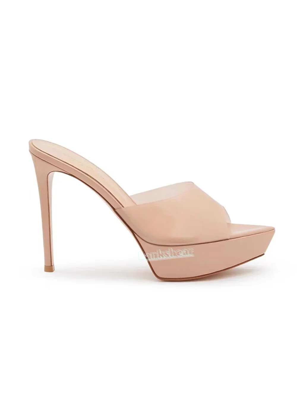 

Тапочки из ПВХ с острым носком на платформе, женские туфли без шнуровки на тонком высоком каблуке, бежевые летние сексуальные сабо без шнуровки на шпильке, подиум 2025 г.