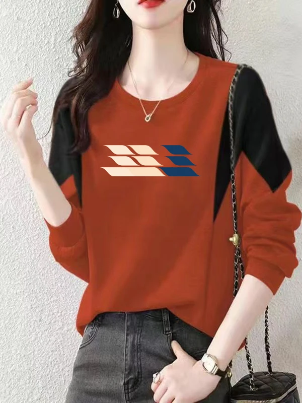 

Slimming Effect Half High Collar Long Sleeve Color Block Dervo Base Shirt Women's Fashionable Top T-Shirt for Autumn Winter