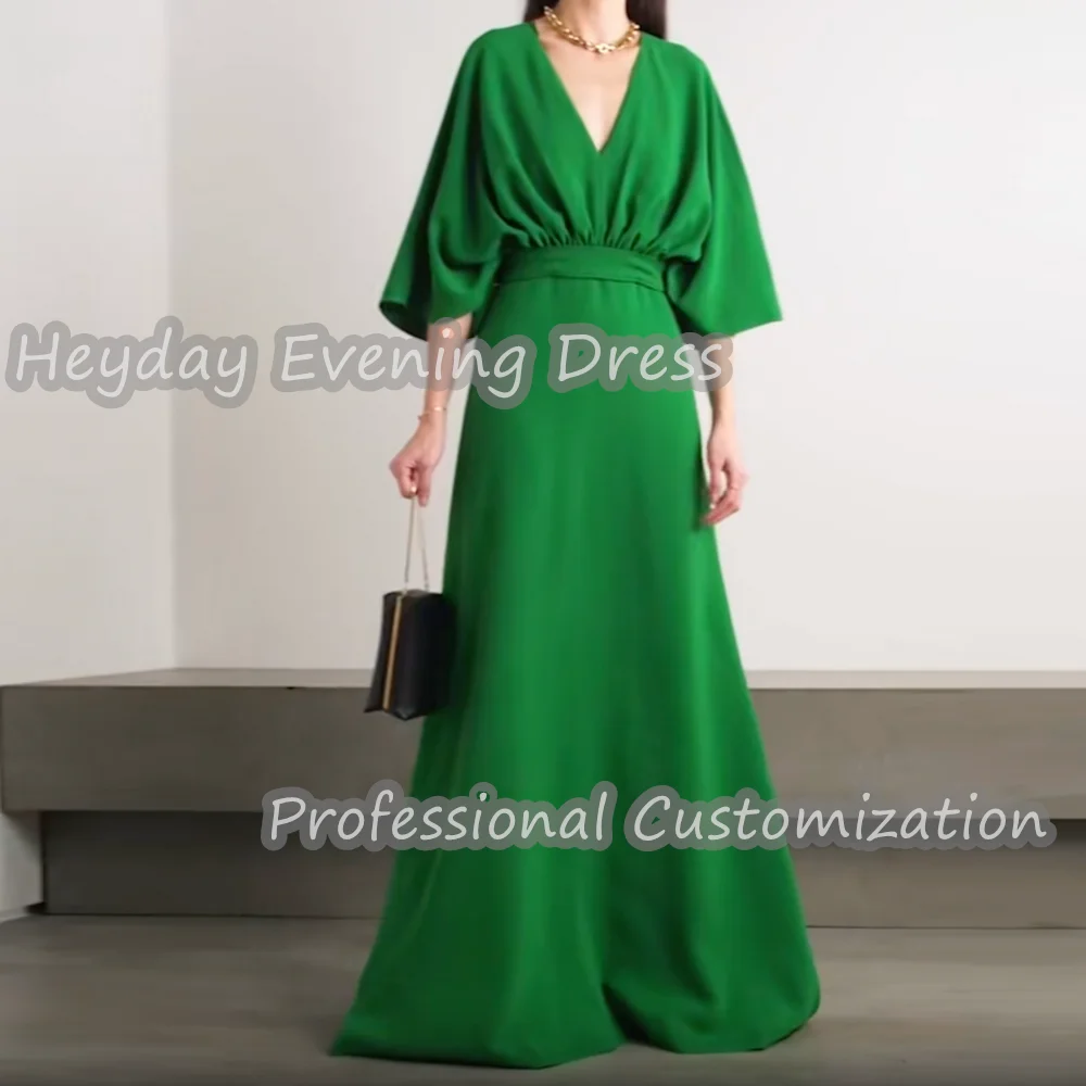 

Heyday V-Neck Saudi Arabia Short Sleeves A-Line Prom Gown Ruffle Crepe Floor Length Sexy Elegant luxury Dress For Women 2024