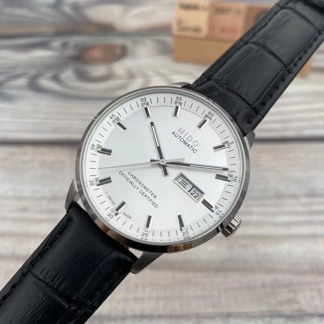 Business Mens Self Winding Mechanical Wristwatch, 316L Stainless Steel Two Tone Band, White Dial With Day & Date Window