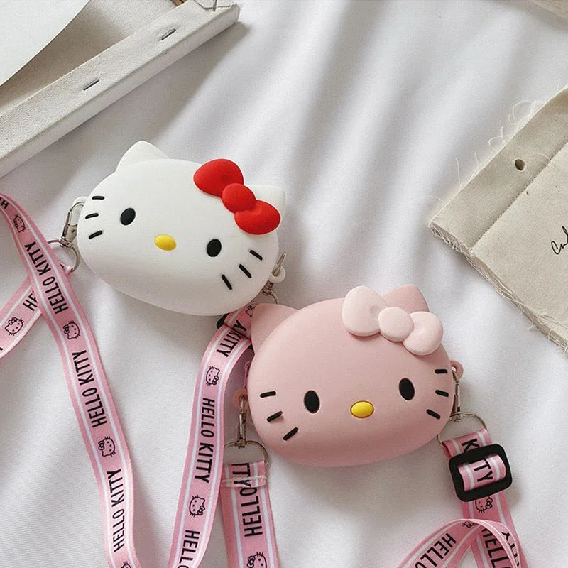 Hello Kitty Cartoon Silicone Kawaii Little Girl Princess Shoulder Messenger Bags Decoration Coin Purse Key Case Children's Gifts