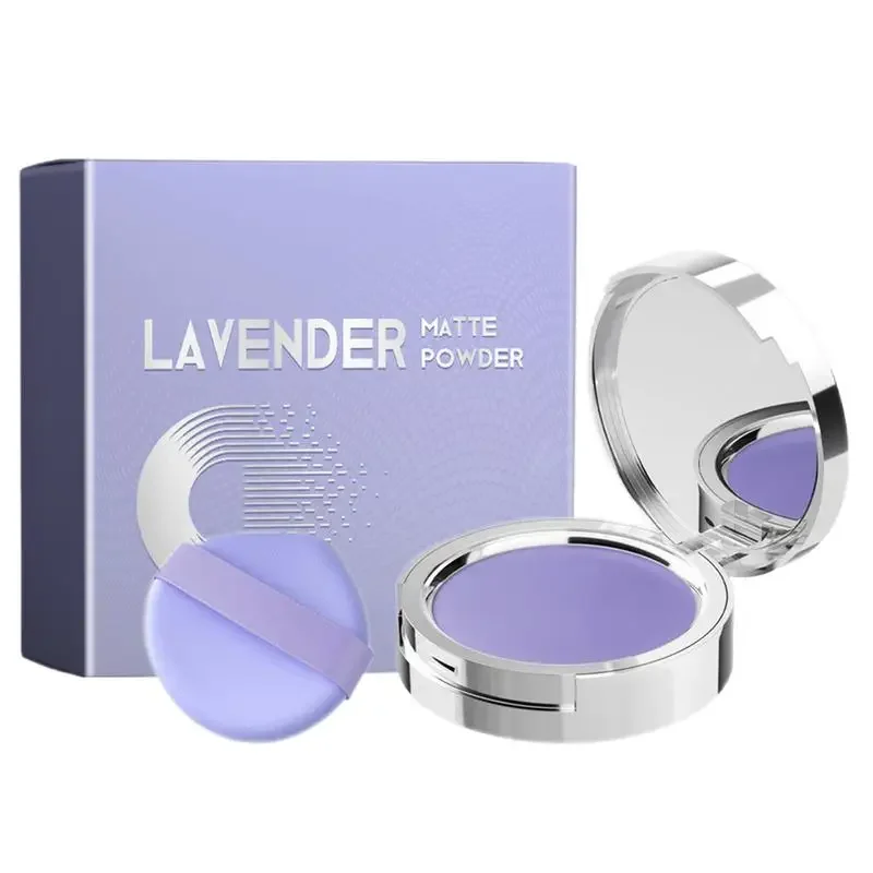 Sdotter Lavender Matte Powder Oil Control Face Powder 10g Long-Lasting Cosmetic With Mini Powder Puff For Girls women