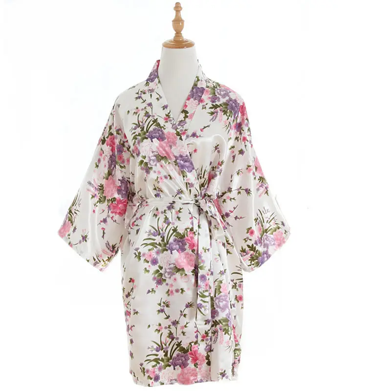 

Summer foreign trade simulation silk floral nightgown short kimono yukata cardigan Amazon robe bathrobe cw80334