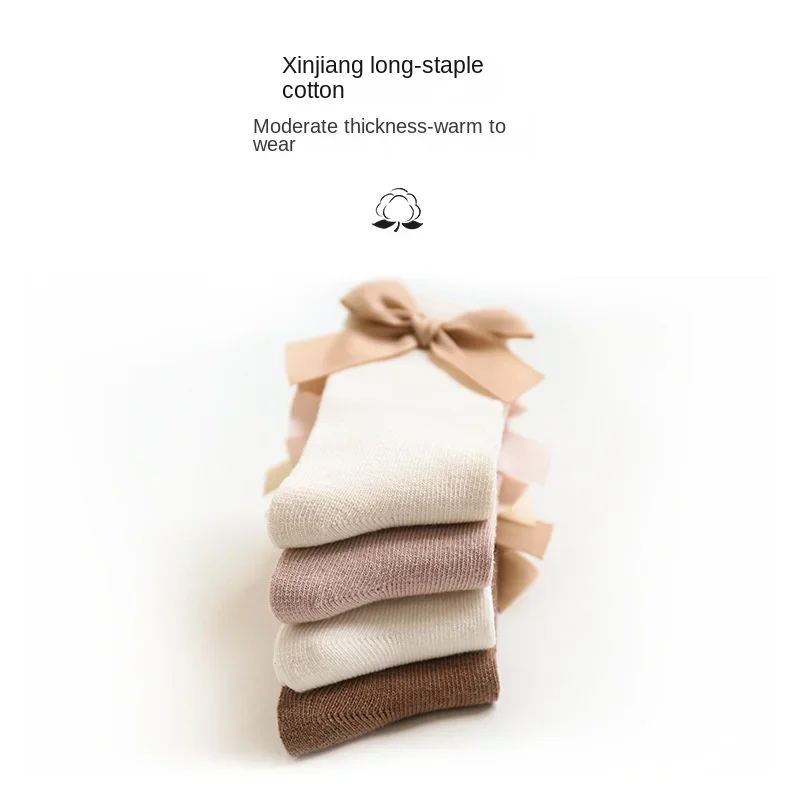 Baby Girls Socks Newborn Cute Knee High Bow Princess Socks Kids Solid Color Cotton Children Socks Korean Version Infant Stuff