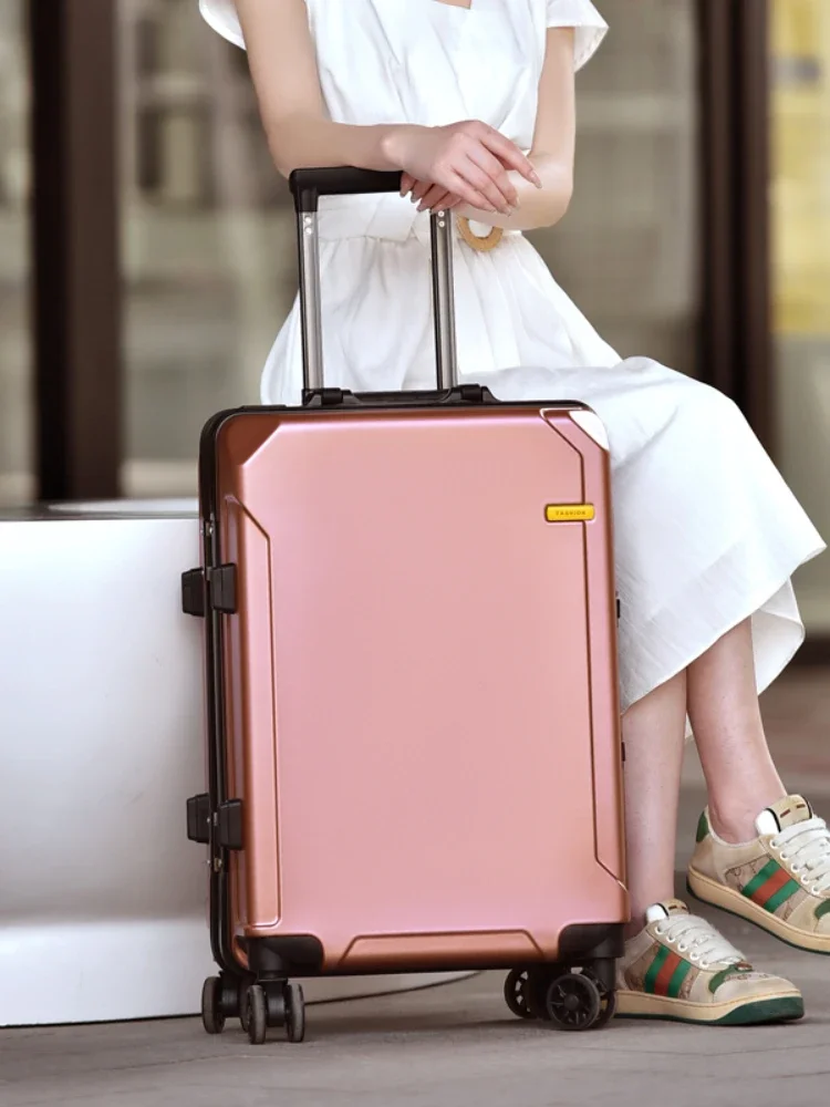 XK White Ditch Trolley Case Student Luggage Female Large Capacity Password Aluminum Frame Travel Suitcase