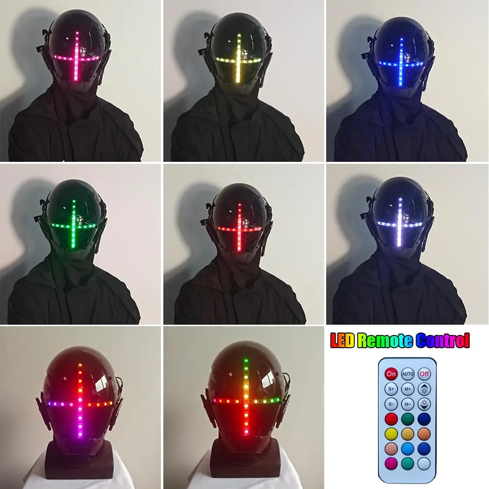 JAUPTO Punk Mask Cosplay for Men, Multicolor LED Light Mask Cosplay Halloween Fit Party Music Festival Accessories