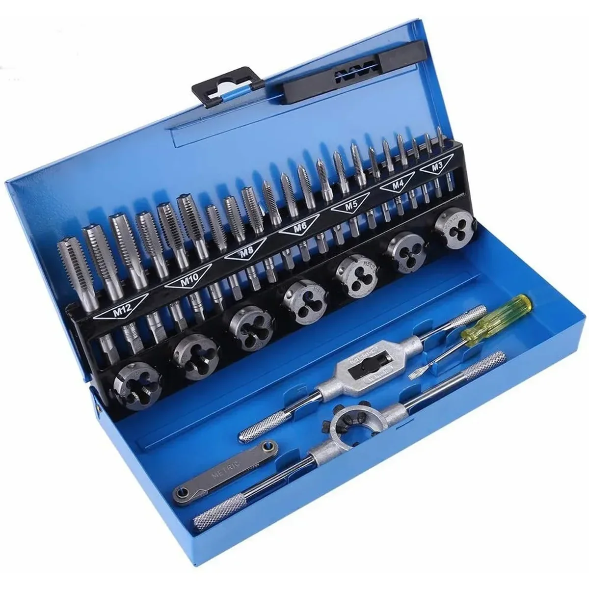 

Toolly Tap and Die Set, 32pcs Metric Hardened Steel Tool Set, Essential Threading & Rethreading Tool with Storage Case