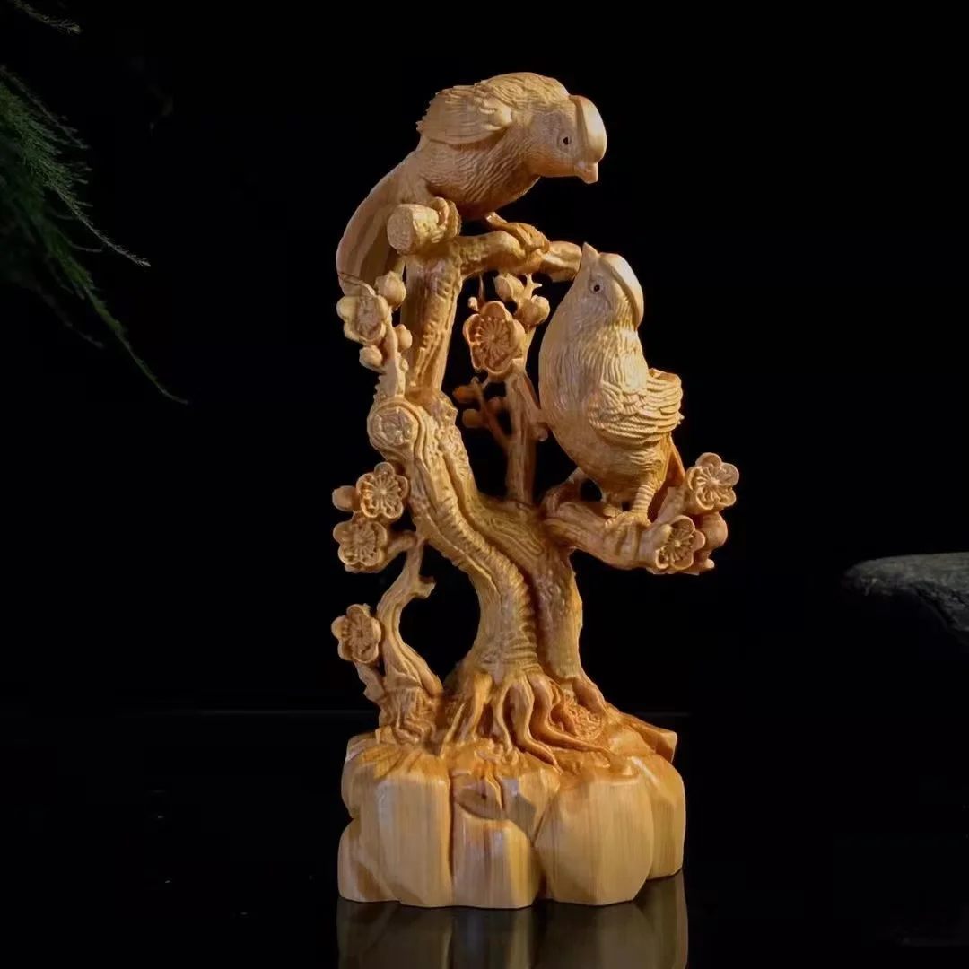 

Thuja Xi Upper Brow Wood Carving Ornaments Solid Wood Carving Car Accessories Double Xi Linmen Craft Gift