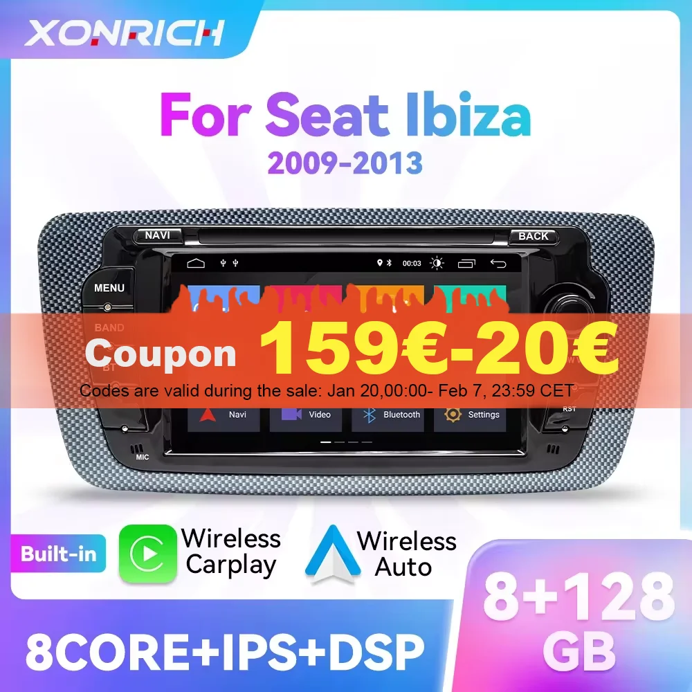 128GB Wireless Carplay Android 14 Car Radio Navigation For Seat Ibiza 6J MK4 SportCoupe Ecomotive Cupra 2009-2013 GPS IPS DSP