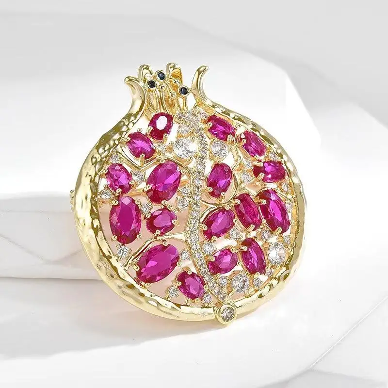 Crystal Pomegranate Plant Brooch Pin For Women Summer Jewelry Gift Bag Suit Accessories