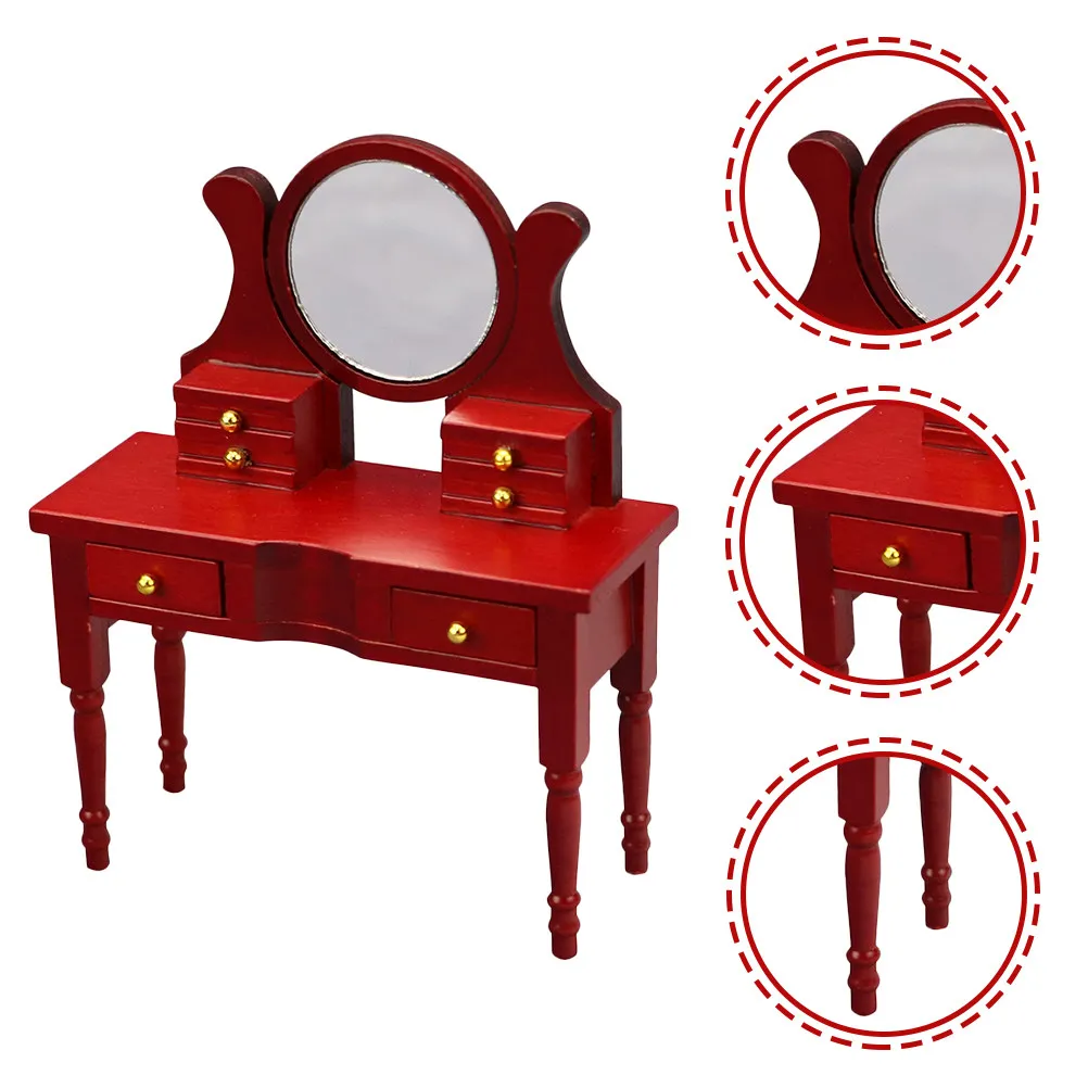 

Mini House Dressing Table Wooden Realistic Furniture for Small House Decor Kids Room Art Decoration Mini Dressing Table