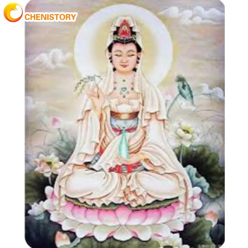 CHENISTORY Religious Painting By Numbers Buddha Guanyin Lotus Unique Gift For Adults Wall Decoration Handpainted Picture Paint