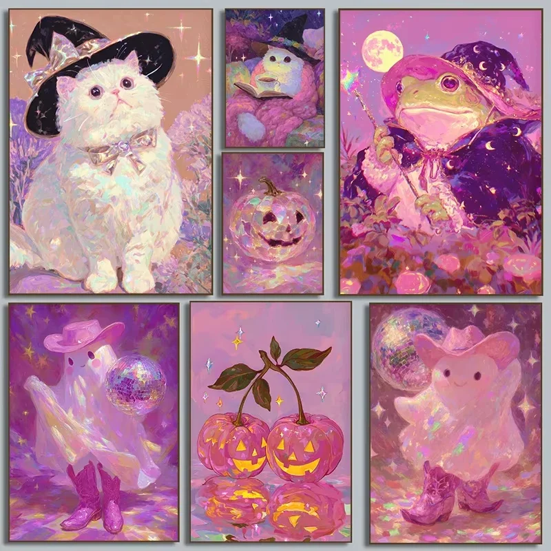 

Classic Fantasy Halloween Pet Frog Sparkling Pumpkin Disco Cute Ghost Diamond Painting Wall Art Pictures Home Decor