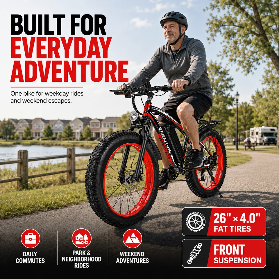 EOEOTWO 26" Fat Tire Electric Bike for Adults, 1000W Motor 1500W Peak, 48V 15Ah Battery, 34 MPH Max Speed, Up to 60 Miles Long Range image 10