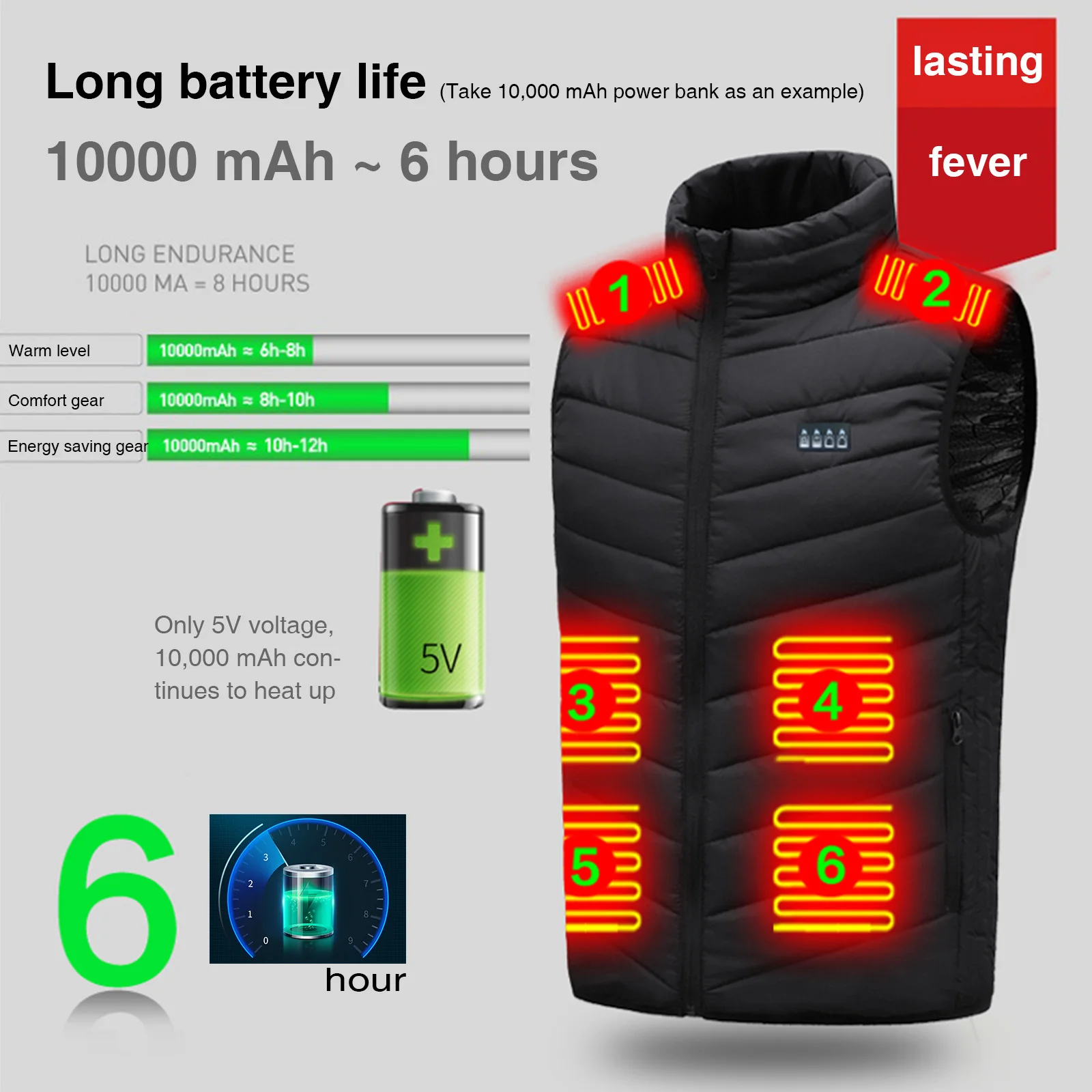 Picture 5: 21 Area Heated Vest Thermal Warm Waistcoat Electric Heating Jacket (Black 5XL)