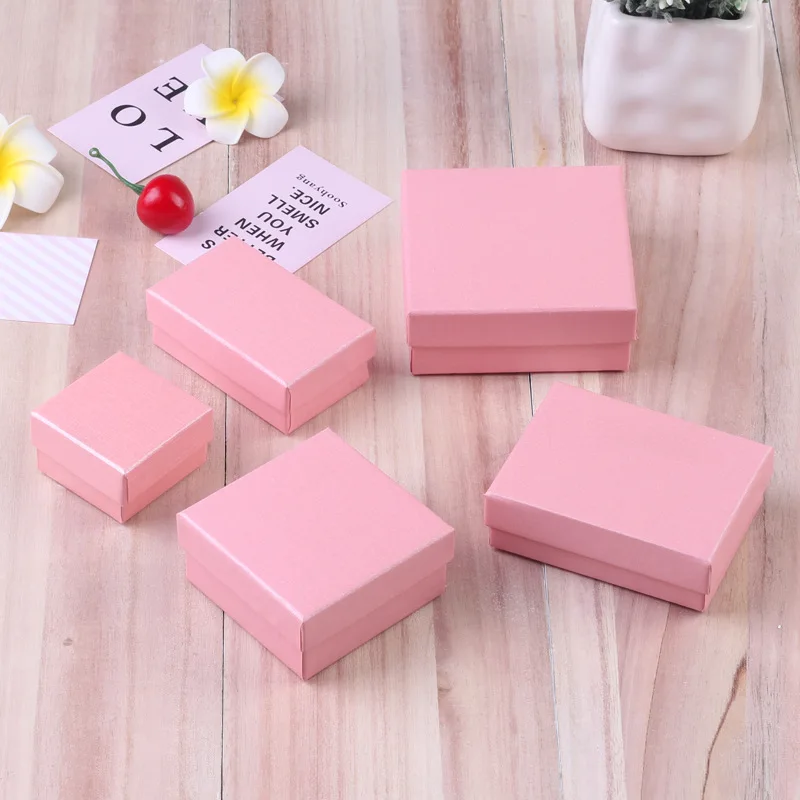 Sweet Pink Color Jewelry Box Differ Size Jewelry Storage Gift Box With Sponge Earrings Necklace Bracelet Container Wholesale