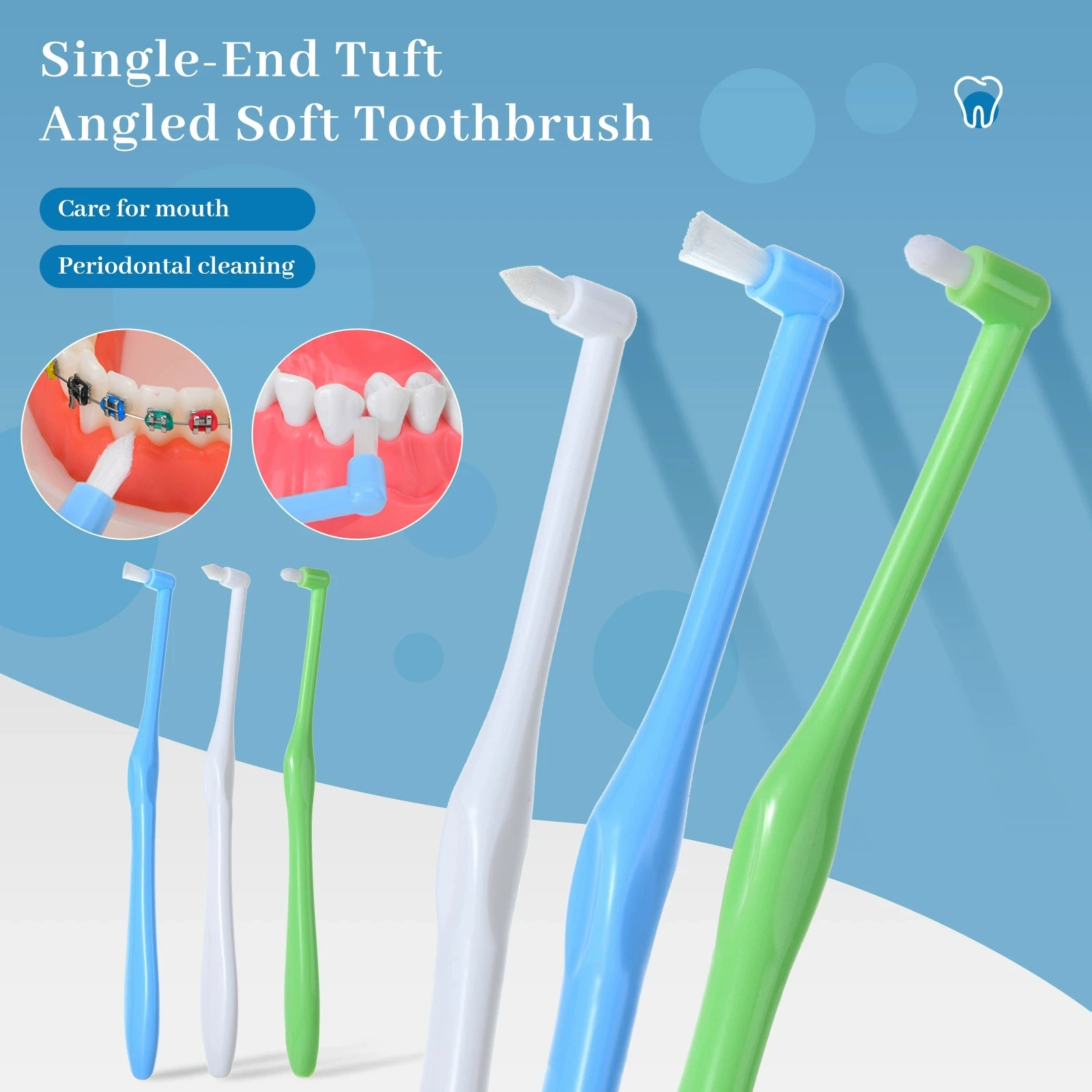 1/4pc Small Head Single-Beam Soft Teeth Cleaning Toothbrush Orthodontic Interdental Brush Soft Hair Implant Adult Oral Care Tool