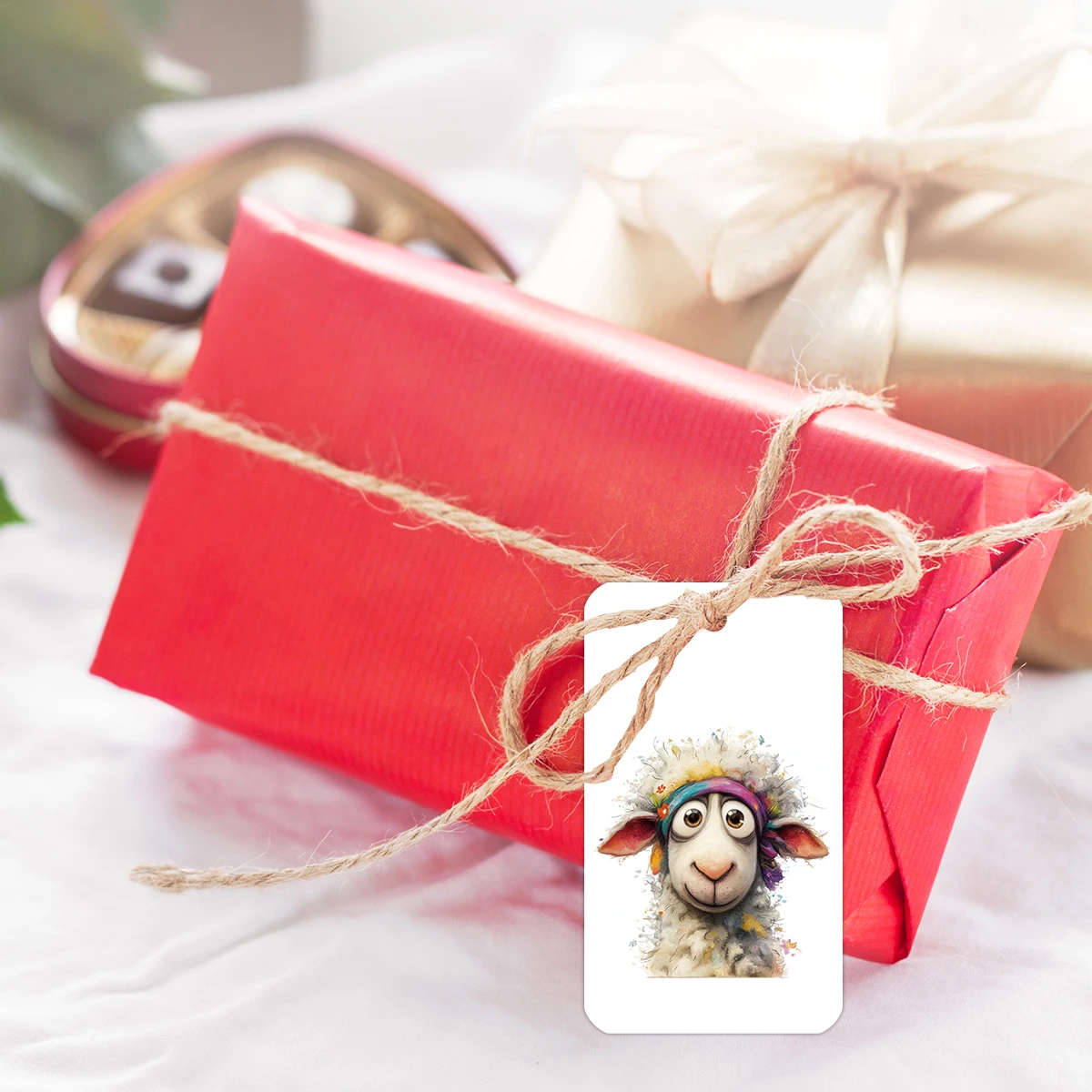 50 Stück niedliche, handgefertigte Anhänger mit Schaf- und Ziegenmotiv zum Verzieren von Geschenken, als Gastgeschenke für Hochzeiten und Geburtstage, für kleine Unternehmen und als Etiketten für Partys mit Tiermotiven. – Detail 6
