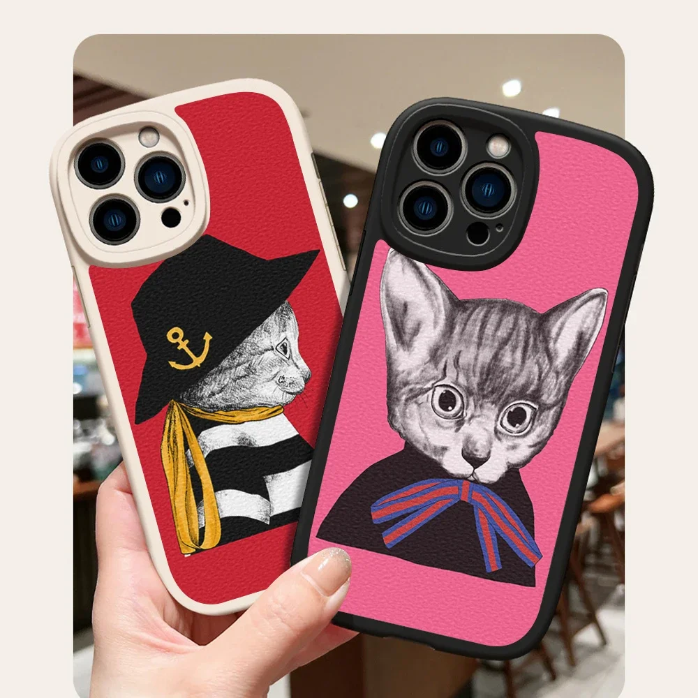 Lambskin Protective Covers for iPhone, Black Cat Phone Case, Luxury Ins Design, Funny Black Cat, iPhone 13 Pro Max, 15, 14  pro