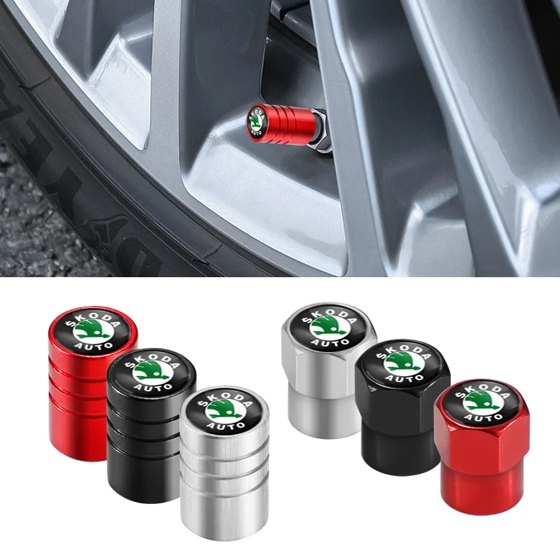 4Pcs Car Metal Tire Air Valve Caps For Skoda Octavia Rapid Kodiaq Karoq Fabia Kamiq Superb Derivative VisionS Yeti Scala